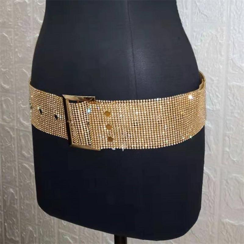 Sáng Bóng Phối Ren Dây Lưng Nữ Diamante Thắt Lưng Bản Rộng Mạnh Mẽ Khóa Kim Loại Nữ Cinturones Dạo Phố Phụ Kiện Dây Thắt Lưng