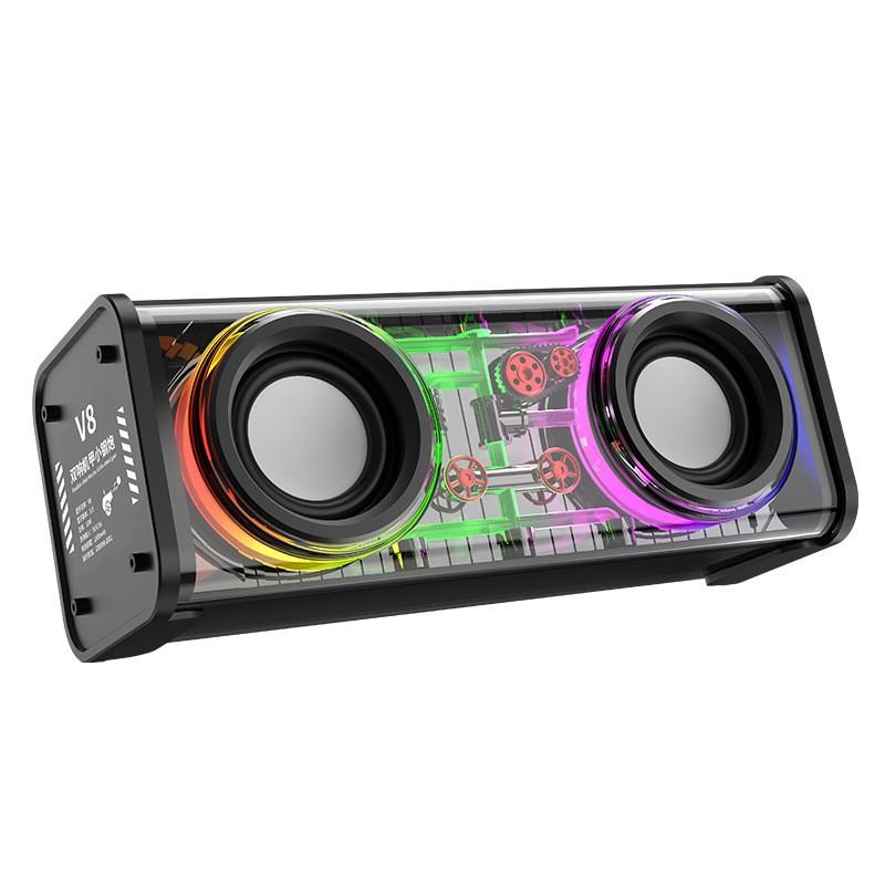 Loa Bluetooth không dây trong suốt ngoài trời Subwoat Subwofer TWS trong suốt mecha thép nhỏ Cannon RGB Màu sắc