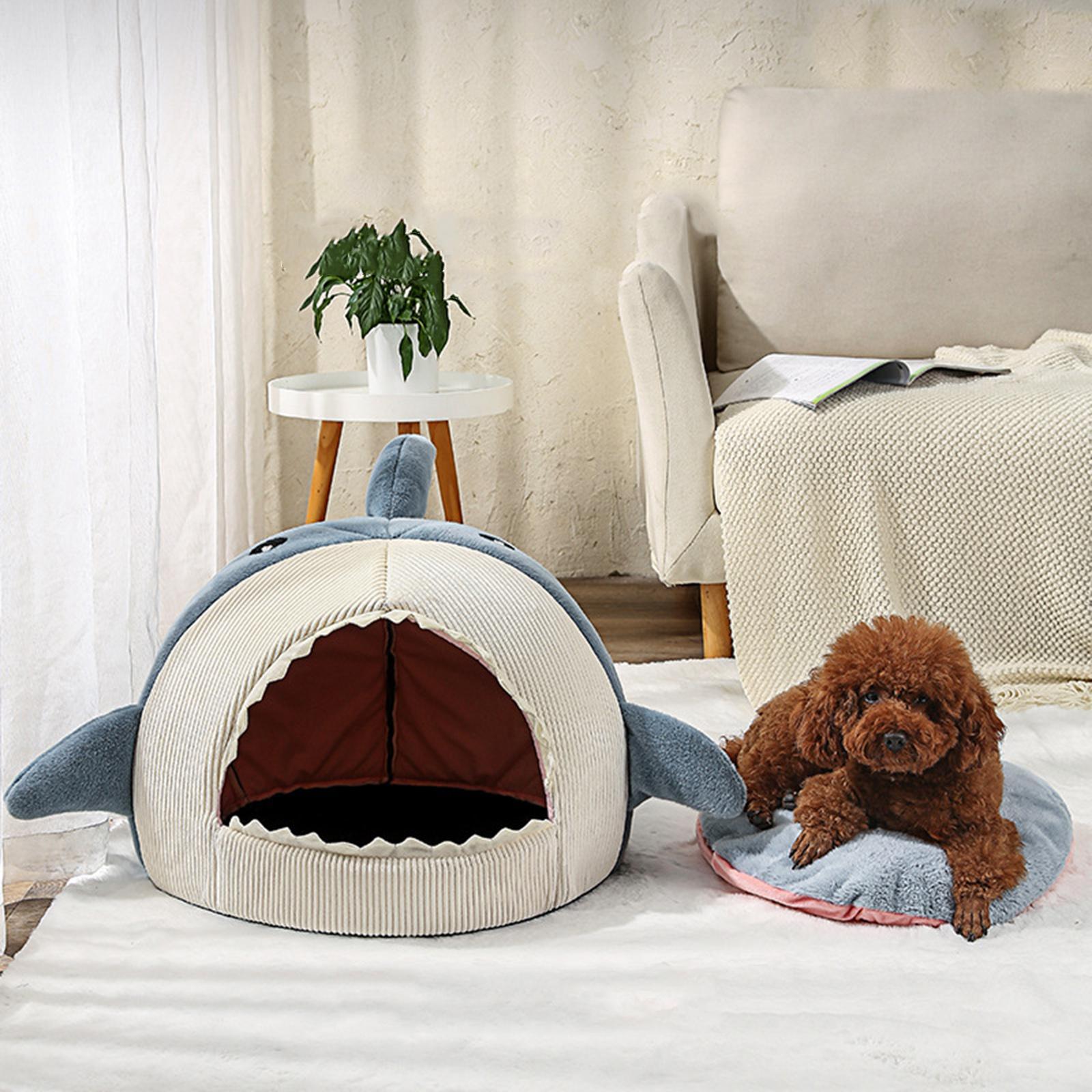 Cozy Pet Bed Warm Cave Nest Sleeping Bed Shark Shape Puppy House for Cats and Small Dogs