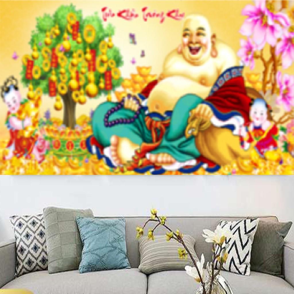 Tranh đá Phật Di Lặc tiếu khẩu trường khai DF589 - kích thước: 100 * 50cm.