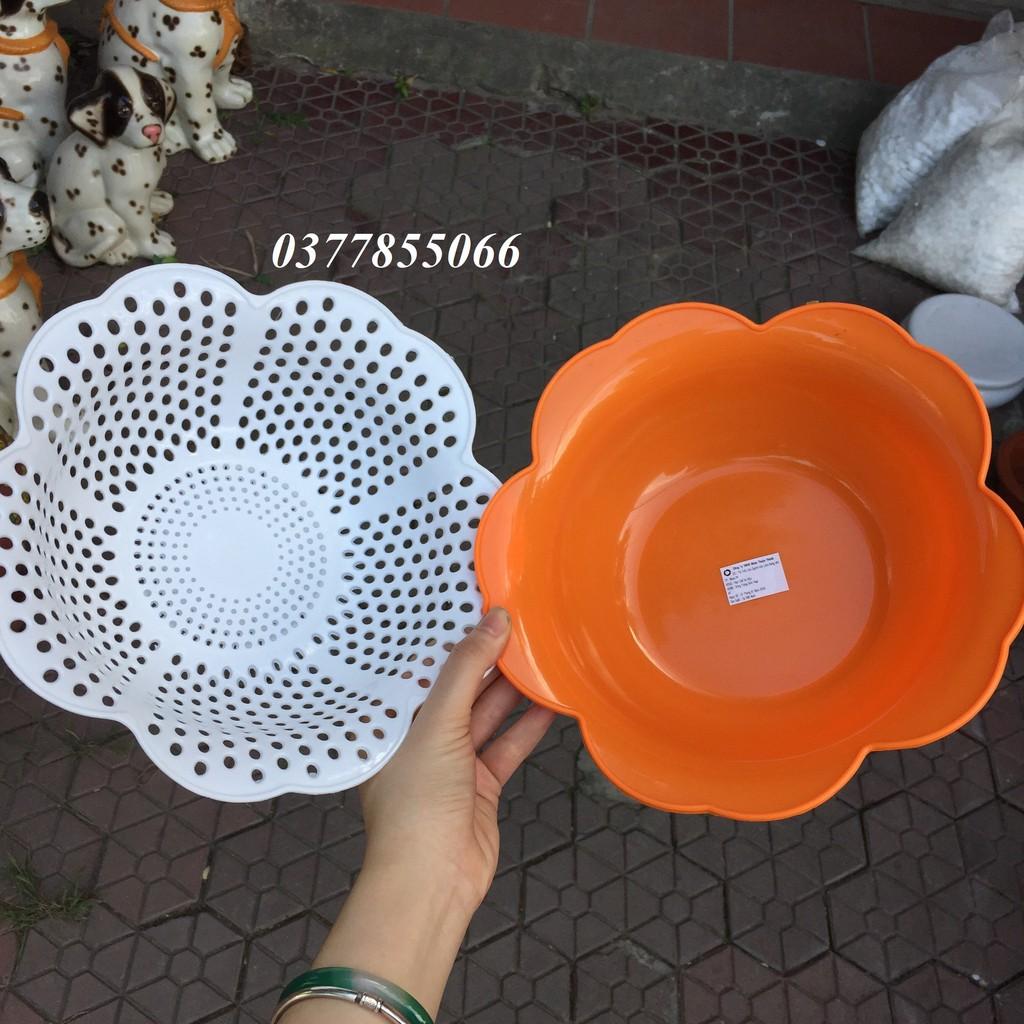 Bộ thau rổ đựng hoa quả, rau hình bông hoa mai kích thước 30*15cm (có tách riêng rổ để dóc nước) tiện lợi cho gia đình