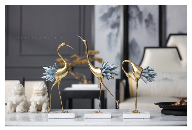 Bộ 3 Chim Hạc Vàng Đính Đá Pha Lê Xanh C3