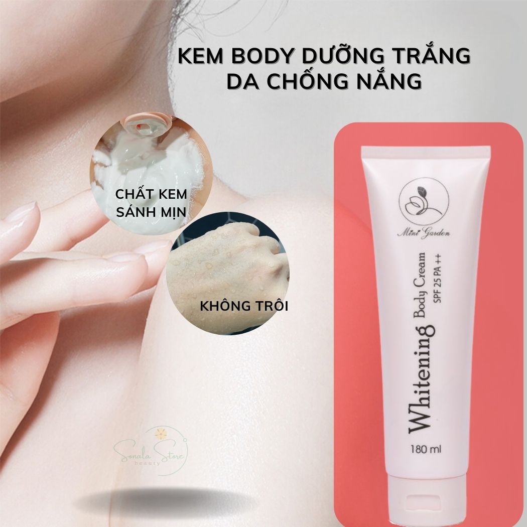 Kem Body Dưỡng Trắng Da Toàn Thân Men Bia MiniGarden Whitening Body Cream Làm Trắng Bật Tông Da Tự Nhiên Chống Nắng SPF 25+/PA+++ Kháng Nước Không Trôi Nhanh Thấm Không Bết Rit Thành Phần An Toàn Vừa Dưỡng Trắng Vừa Makeup Cho Da SONALA