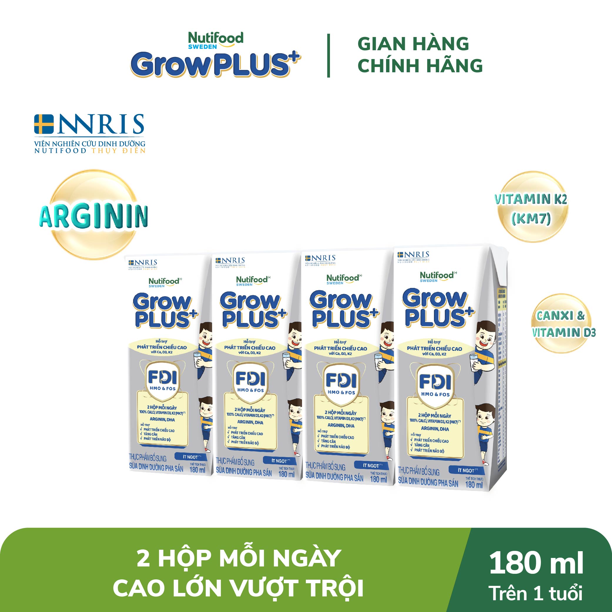 Thùng Sữa Bột Pha sẵn Nutifood GrowPLUS+ Cao Lớn Vượt Trội trên 1 tuổi (24 hộp x 180ml)