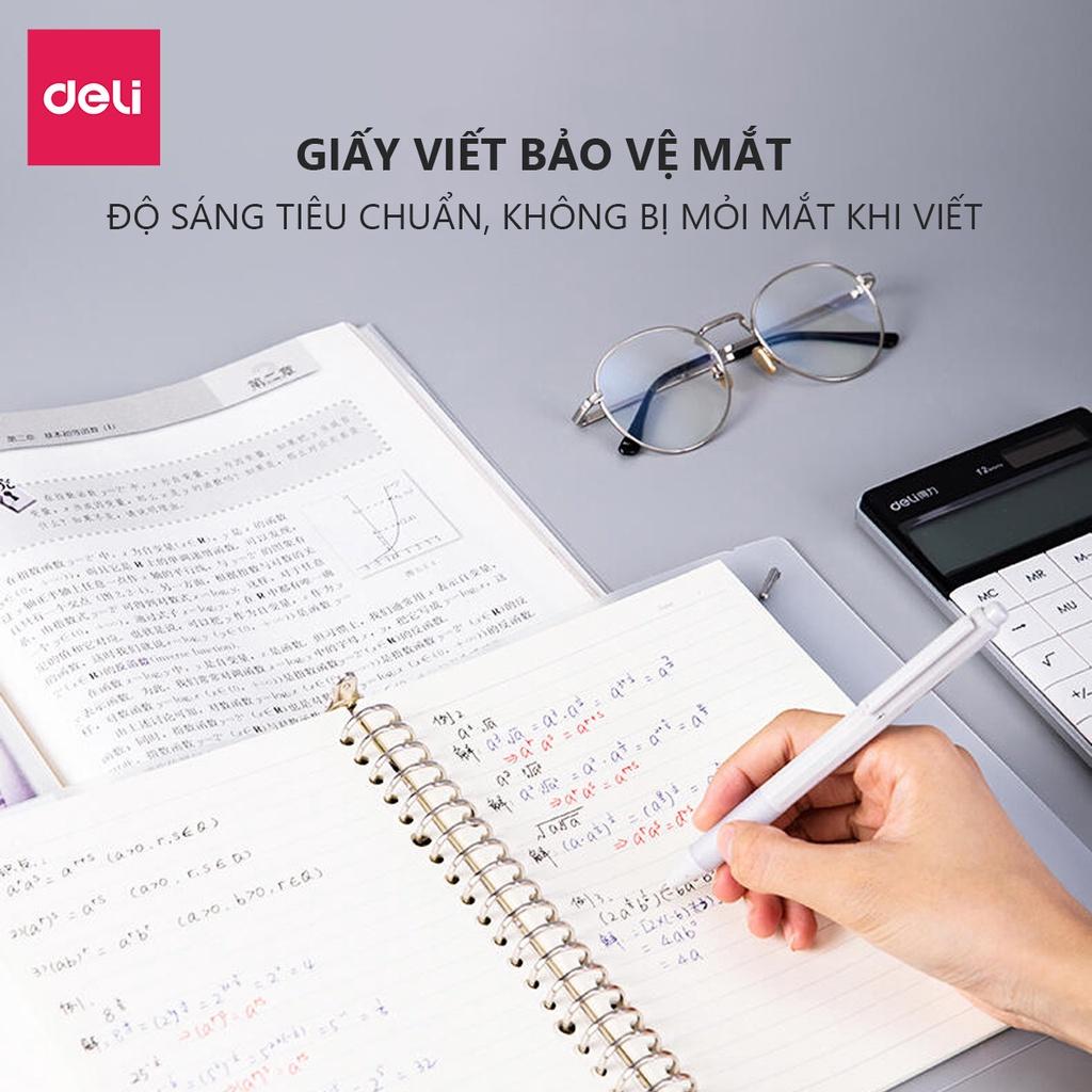 Combo sổ còng sắt và lõi giấy A5 Deli file nhựa có kèm dây rút- 240 trang - 120 tờ - Lõi ô vuông/kẻ ngang