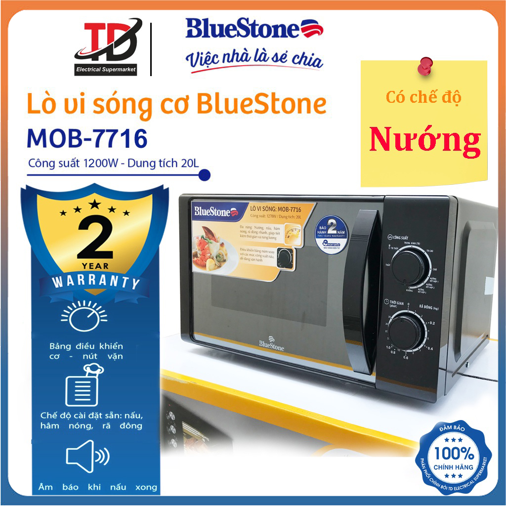 Lò vi sóng có nướng BlueStone MOB-7716 20 lít , Công Suất 1270W , Hàng Chính Hãng