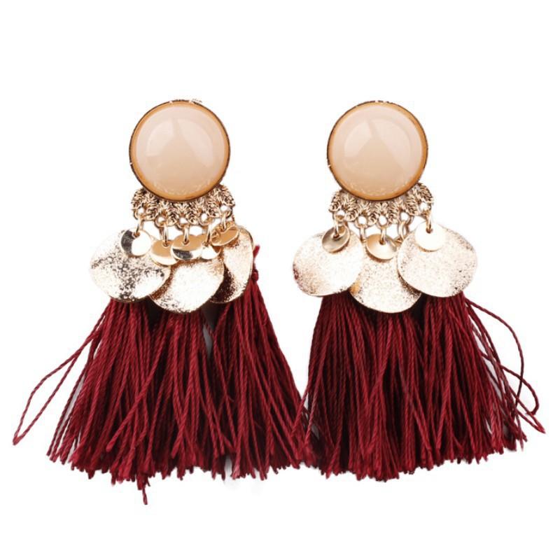 Khuyên tai kim loại phối tua rua nhiều màu tùy chọn thời trang sành điệu