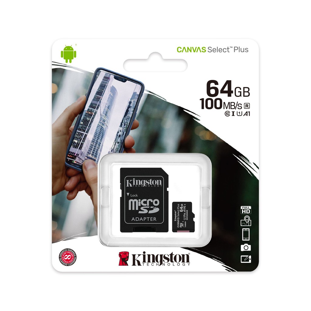 Thẻ nhớ micro SDXC Kingston 64GB Canvas Select Plus upto 100MB/s Adapter - Hàng Chính Hãng