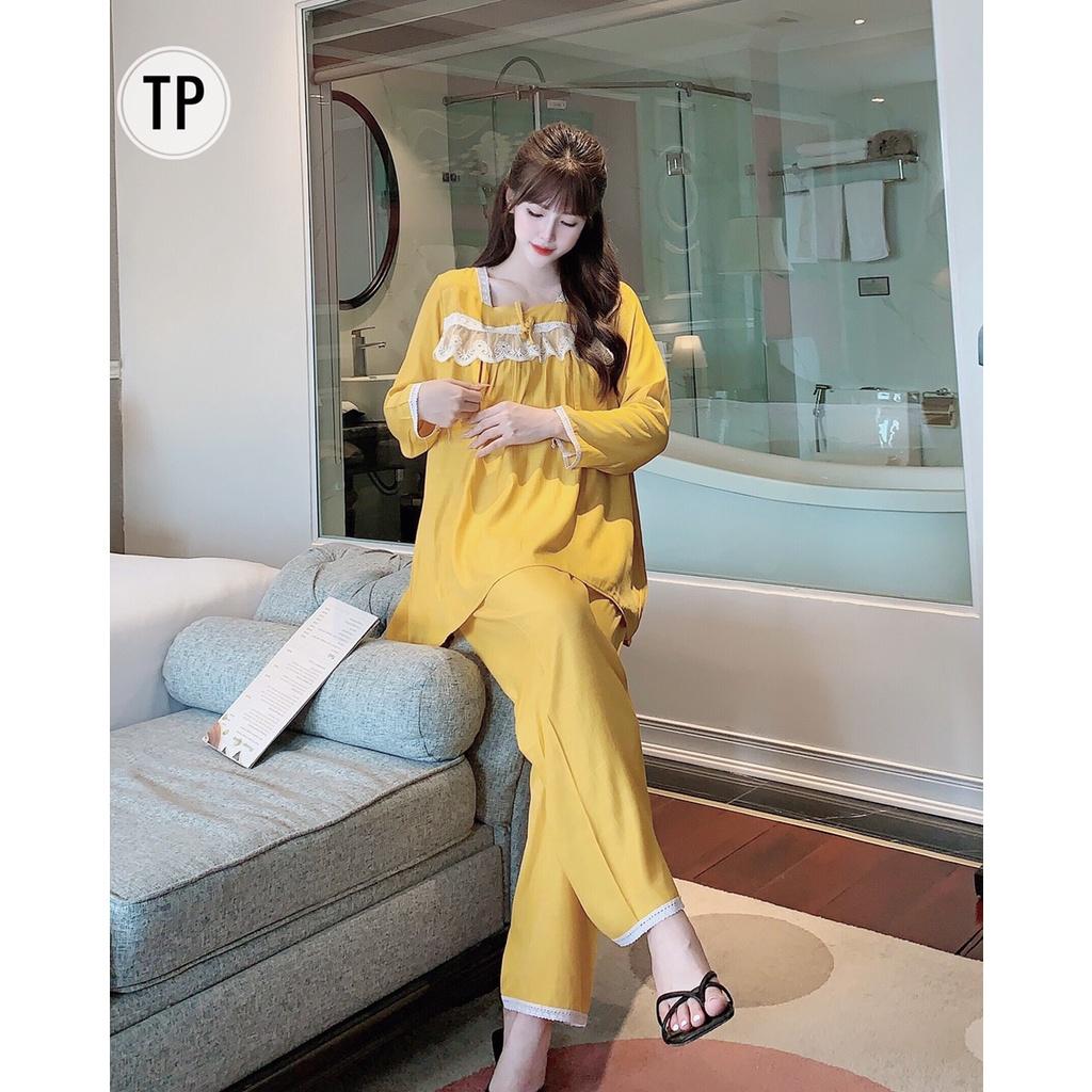 Bộ đồ bầu dài tay mặc nhà và sau sinh chất đũi cổ vuông tiểu thu xinh xắn