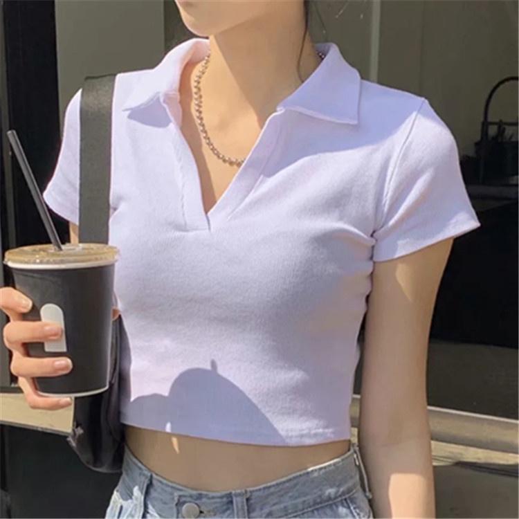 Áo croptop, áo croptop nữ, tay ngắn có cổ form rộng sexy, co giãn thoáng mát, crt thun sơ mi ulzzang cổ bẻ, ACN002