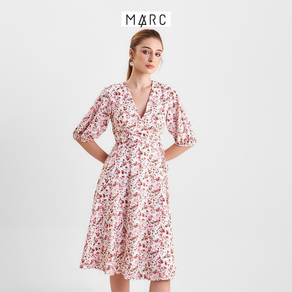 Đầm nữ MARC FASHION họa tiết hoa tay phồng cột dây eo CBHH0350