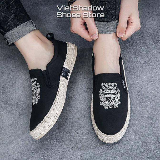 Slip on - Giày lười vải nam - Chất liệu vải polyester thêu họa tiết, bo viền cói nổi bật cá tính - Mã SP E005/E006/E007