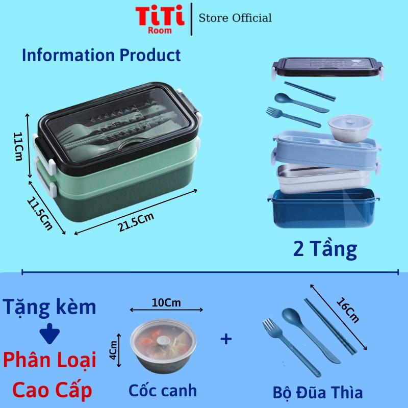 Hộp cơm giữ nhiệt, Hộp đựng cơm văn phòng Inox 2 tầng tặng kèm đũa thìa dĩa