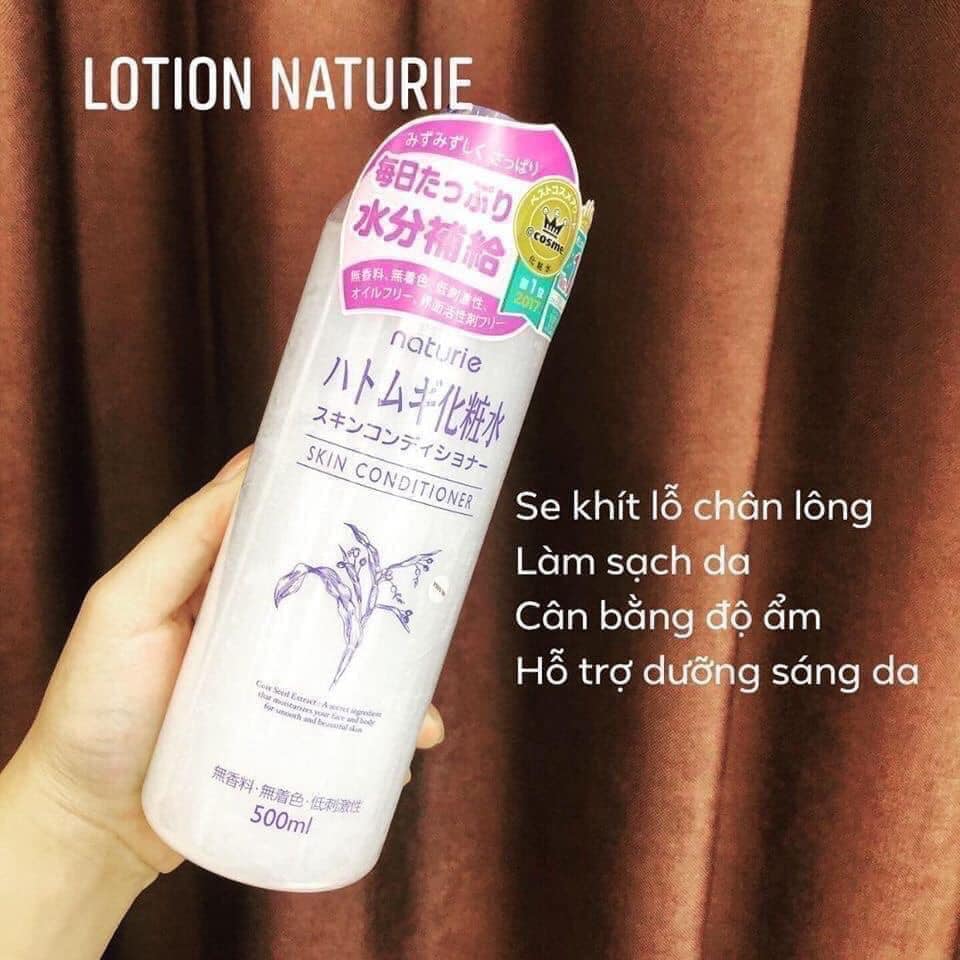 Nước Hoa Hồng Naturie Hatomugi 500ml chiết xuất từ ý dĩ cho da gặp vấn đề lỗ chân lông, mụn(Tặng gói bông tẩy trang Lameila)