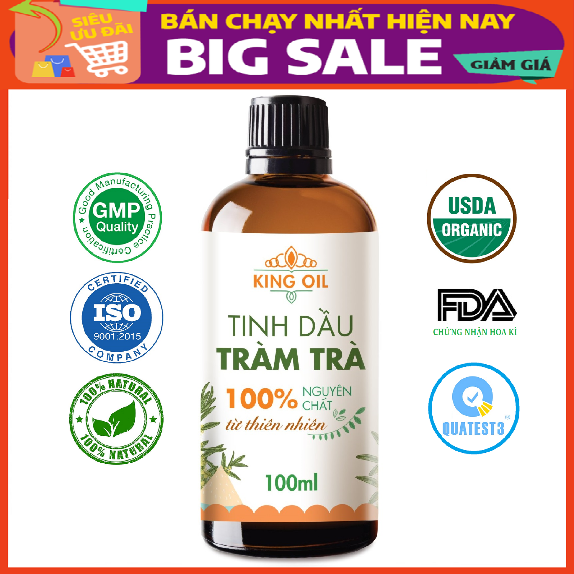 Tinh dầu Tràm Trà Úc 100ml nguyên chất 100% từ thiên nhiên - KingOil