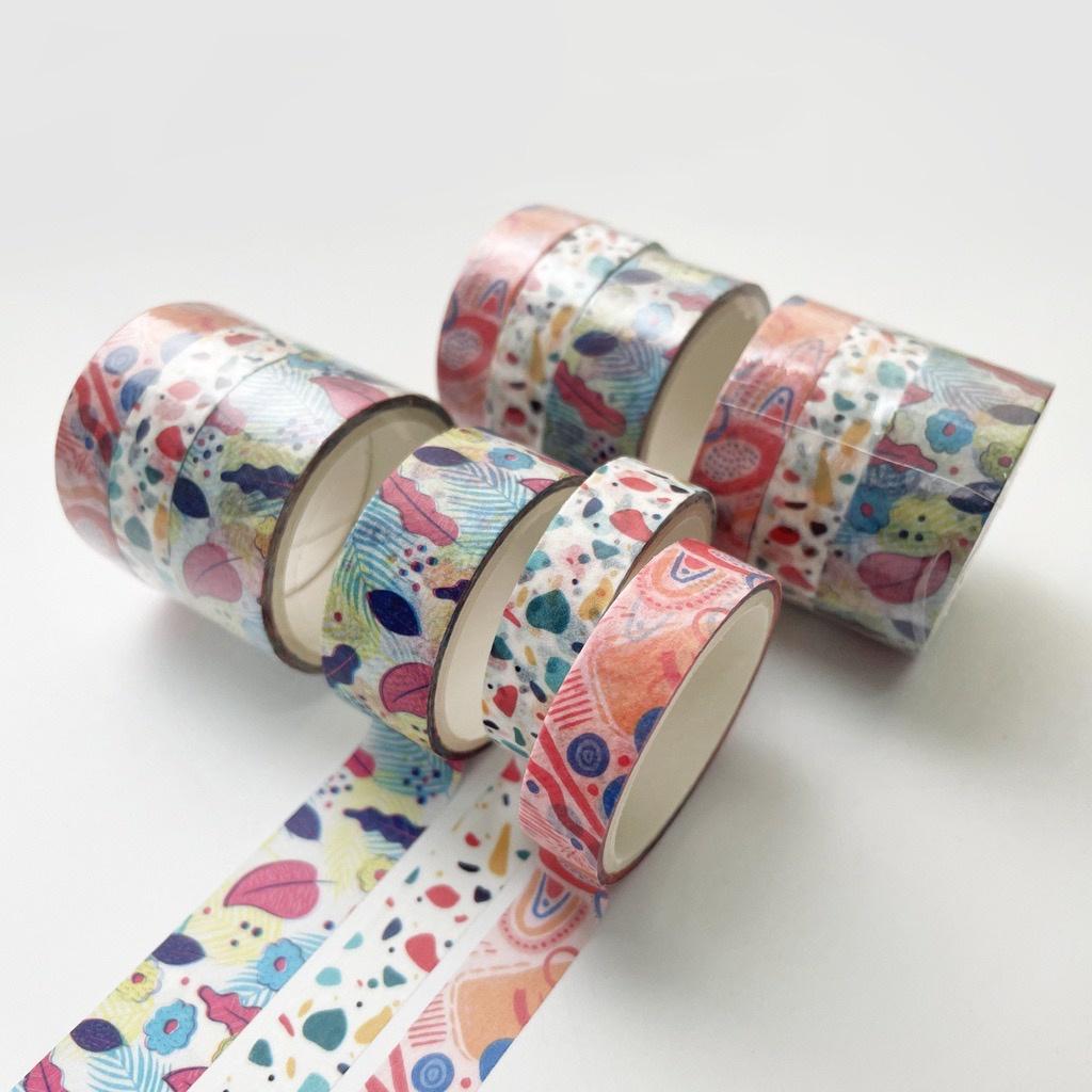 Set 3 Cuộn Washi Tape Họa Tiết - Băng Dính Trang Trí Sổ Bullet Journal
