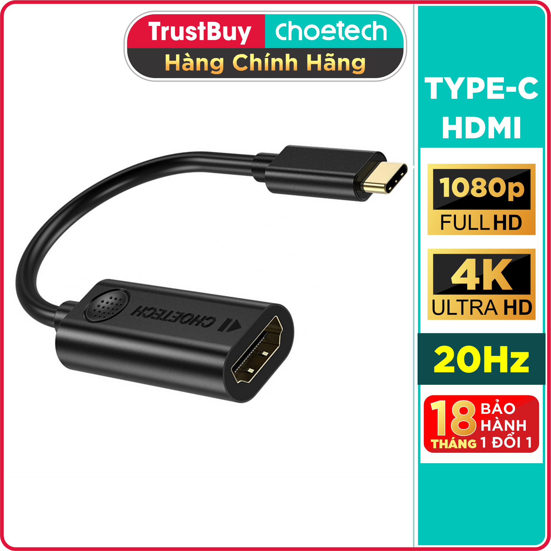 Bộ chuyển đổi USB C sang HDMI CHOETECH HUB-H04 - Hàng Chính Hãng