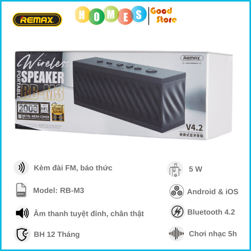 Loa Bluetooth REMAX RBM3 Âm Thanh Chân Thực - Hàng Chính Hãng