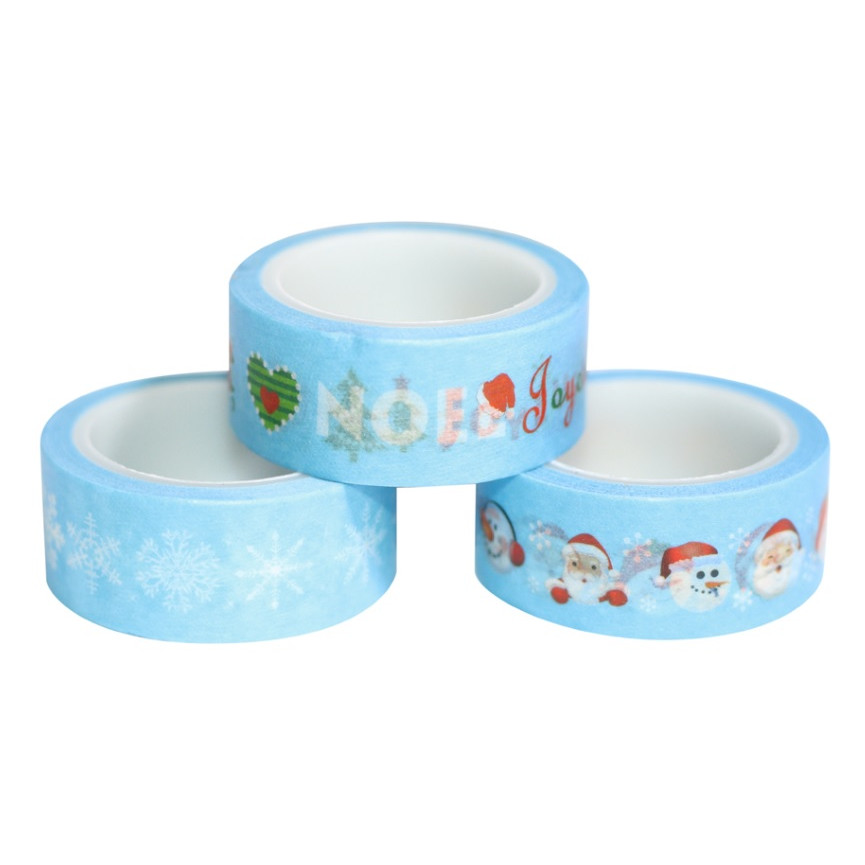 Combo 3 Cuộn Băng Keo Giấy Trang Trí Washi Tape Chủ Đề Giáng Sinh - Xanh Nhạt