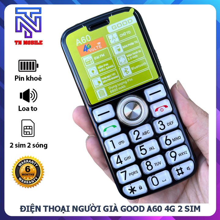 Điện thoại Người Già Good A60 Màn lớn - Phím to - Pin trâu - Sạc Type C - Mới nguyên seal - Bảo hành 6 tháng