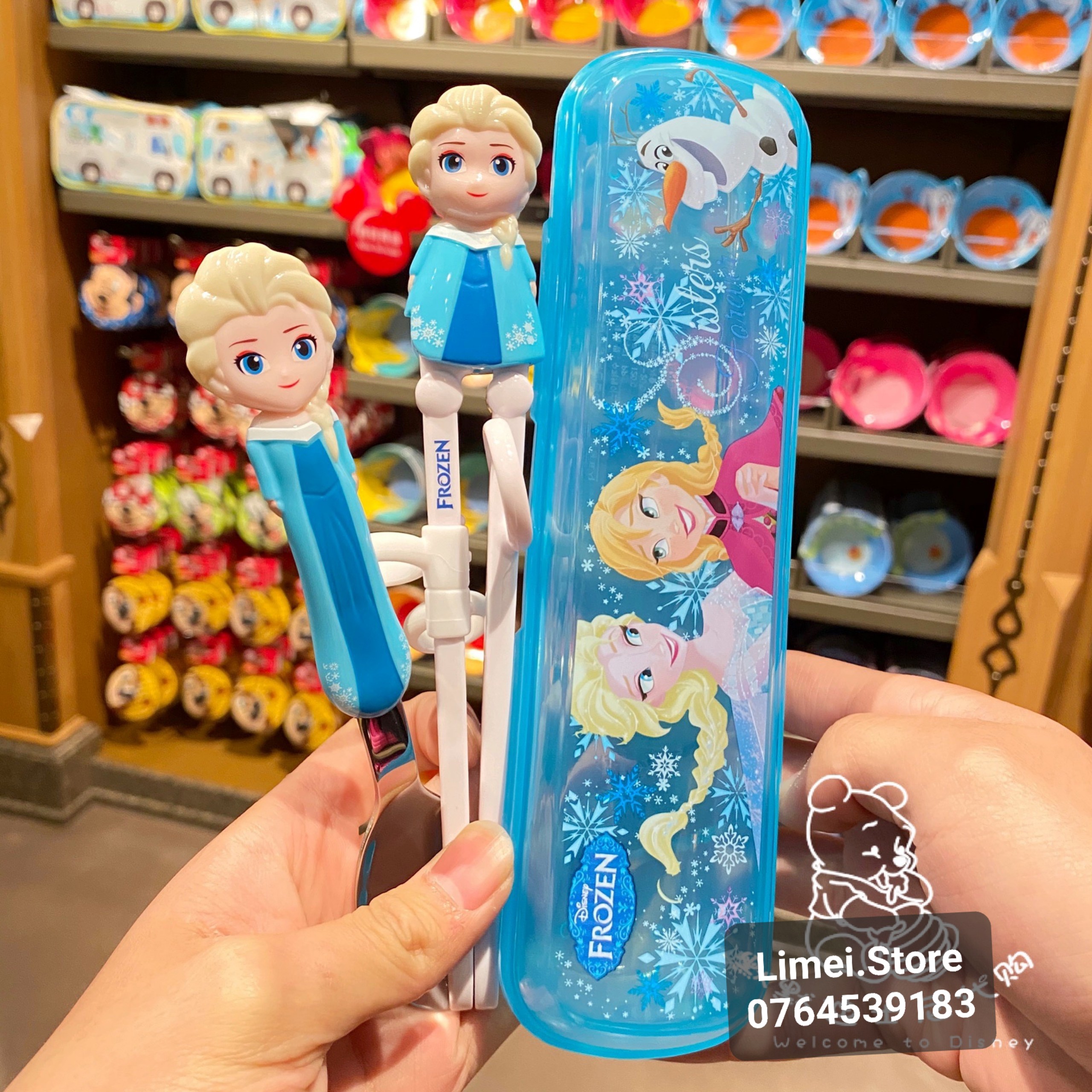 Set hộp đũa muỗng tập ăn nhựa 3D Disney hình Frozen