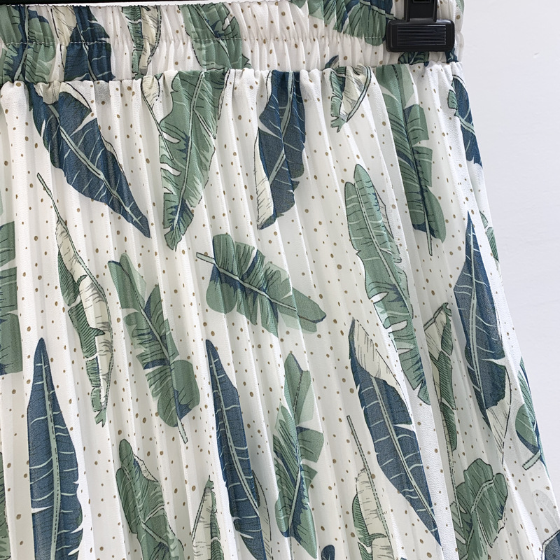 Chân váy voan mềm Vintage họa tiết lá nhiệt đới VAY68 free size