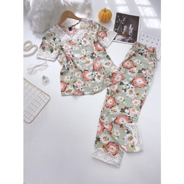 Pyjama Quần Dài Tay Ngắn Phối Ren Tole Lanh 40-68kg