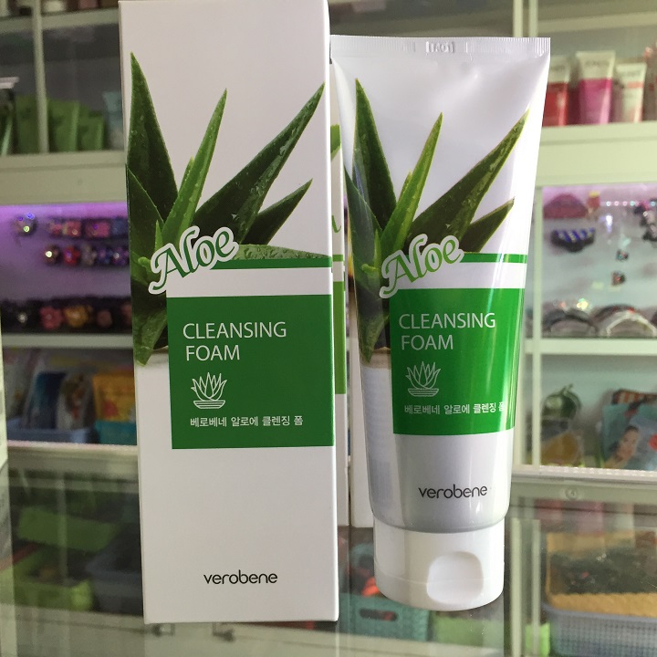 Sữa rửa mặt trắng da lô hội Verobene Aloe Cleansing Foam Hàn quốc (150ml) và bông