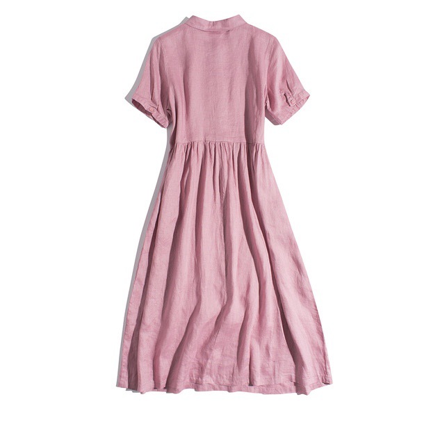 Đầm suông dáng babydoll ngắn tay thiết kế cổ sen mềm mại vải Linen thô cao cấp da158