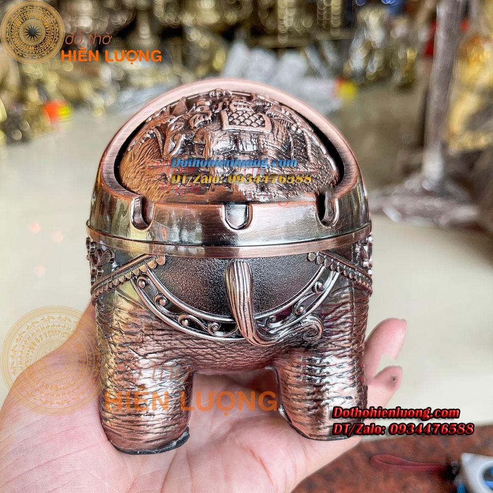 Gạt Tàn Voi Ôm Bằng Đồng Màu Vàng + Đỏ Đẹp Cao 11cm Để Trang Trí Phong Khách