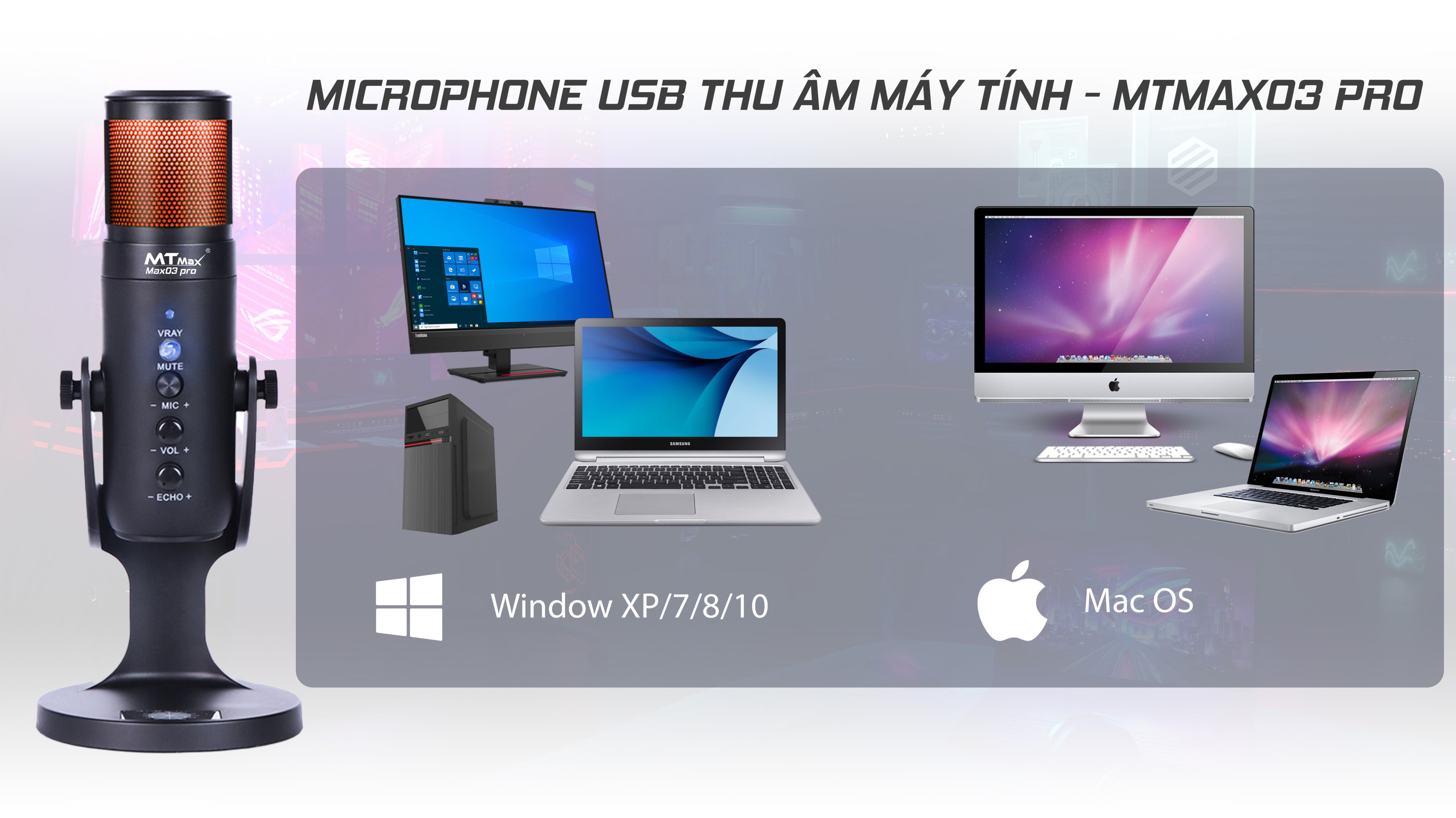 Micro thu âm mtmax max03 pro micro hoàn hảo cho streamer, nhà sáng tạo nội dung có echo kèm hiệu ứng đèn lọc tạp âm tốt độ nhạy cao phù hợp nhiều phần mềm hàng chính hãng