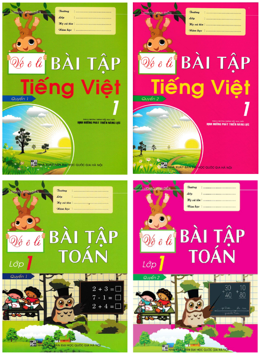 Combo Vở Ô Li Bài Tập Tiếng Việt + Toán Lớp 1 (Bộ 4 Cuốn) - HA