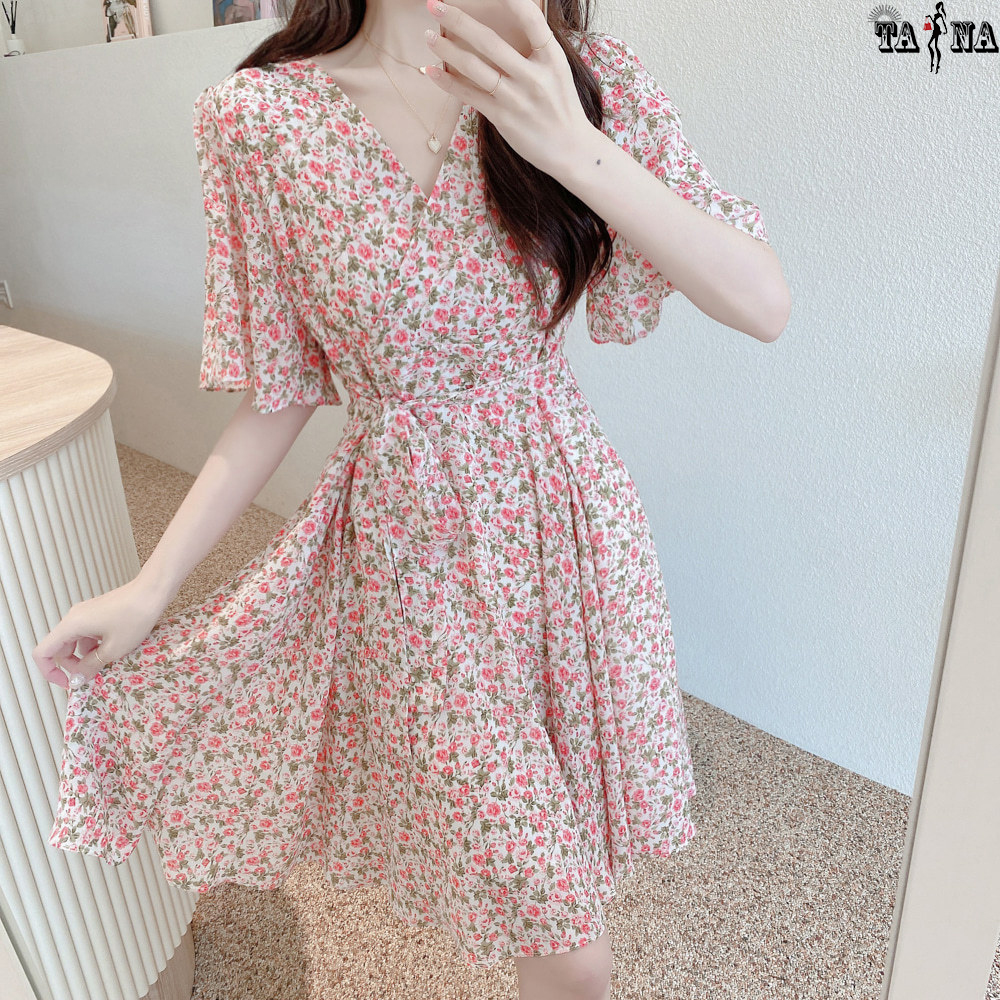 Váy đầm voan hoa văn kiểu Hàn Quốc dáng xòe vintage dự tiệc, dạo phố
