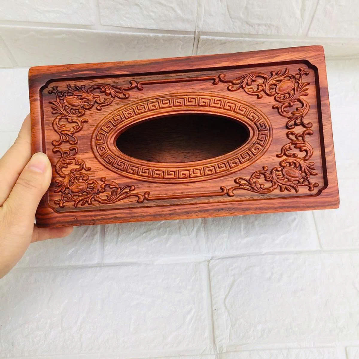 Hộp Đựng Giấy Ăn Gỗ Hương Tự Nhiên - Kích Thước 22x12x10cm Trạm Khắc Tinh Sảo Phù Hợp Làm Quà Tặng