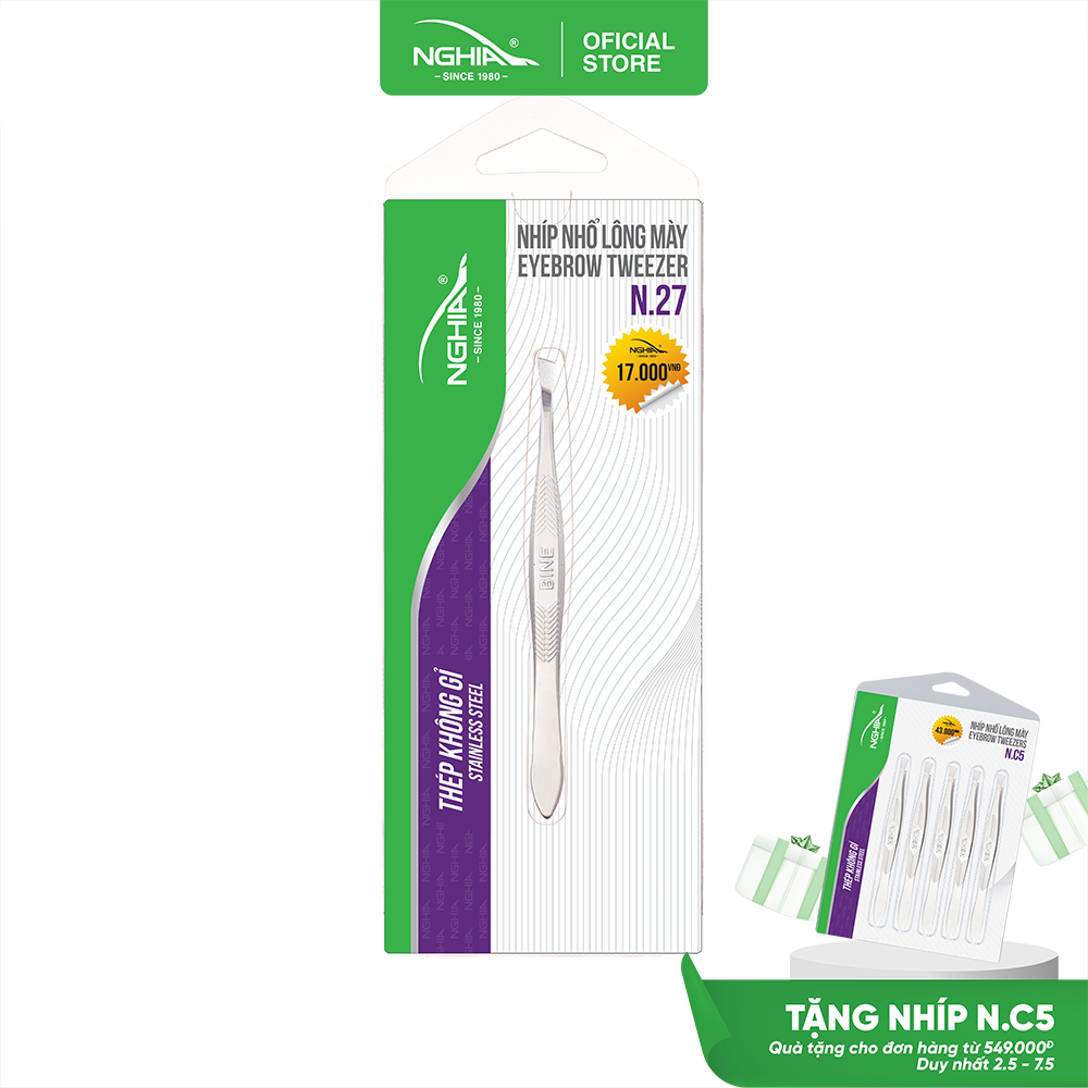Nhíp Inox Đầu Xéo Vỉ Giấy N.27 - Nhíp BINE KỀM NGHĨA