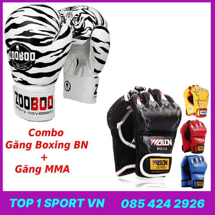 Combo găng bao tay đấm bốc boxing quyền anh MMA - Găng boxing zooboo + găng mma - Dành cho dân võ tổng hợp - B H 6 THÁNG