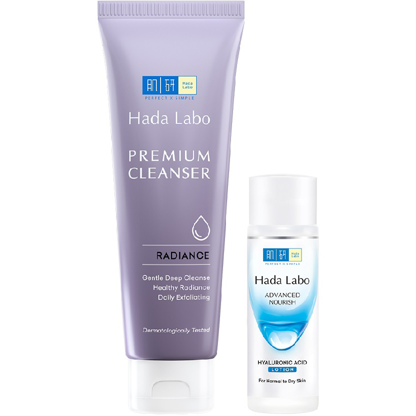 Hộp quà sữa rửa mặt dưỡng trắng cao cấp Hada Labo Premium Cleanser Radiance 100g + Tặng Lotion dưỡng ẩm Hada Labo 40ml