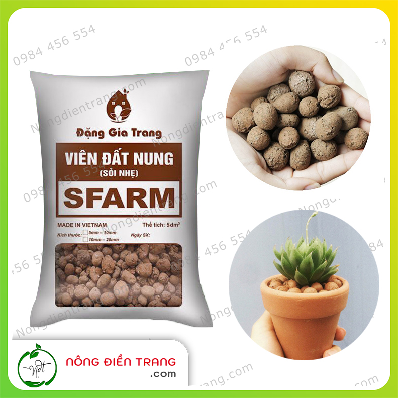 Viên Đất Nung Sỏi Nhẹ SFARM - Túi 5dm3 (Tùy chọn kích thước hạt) - Thích hợp cho thủy canh Aquaponics, nuôi cá, trộn đất, lót chậu VTNN Nông Điền Trang