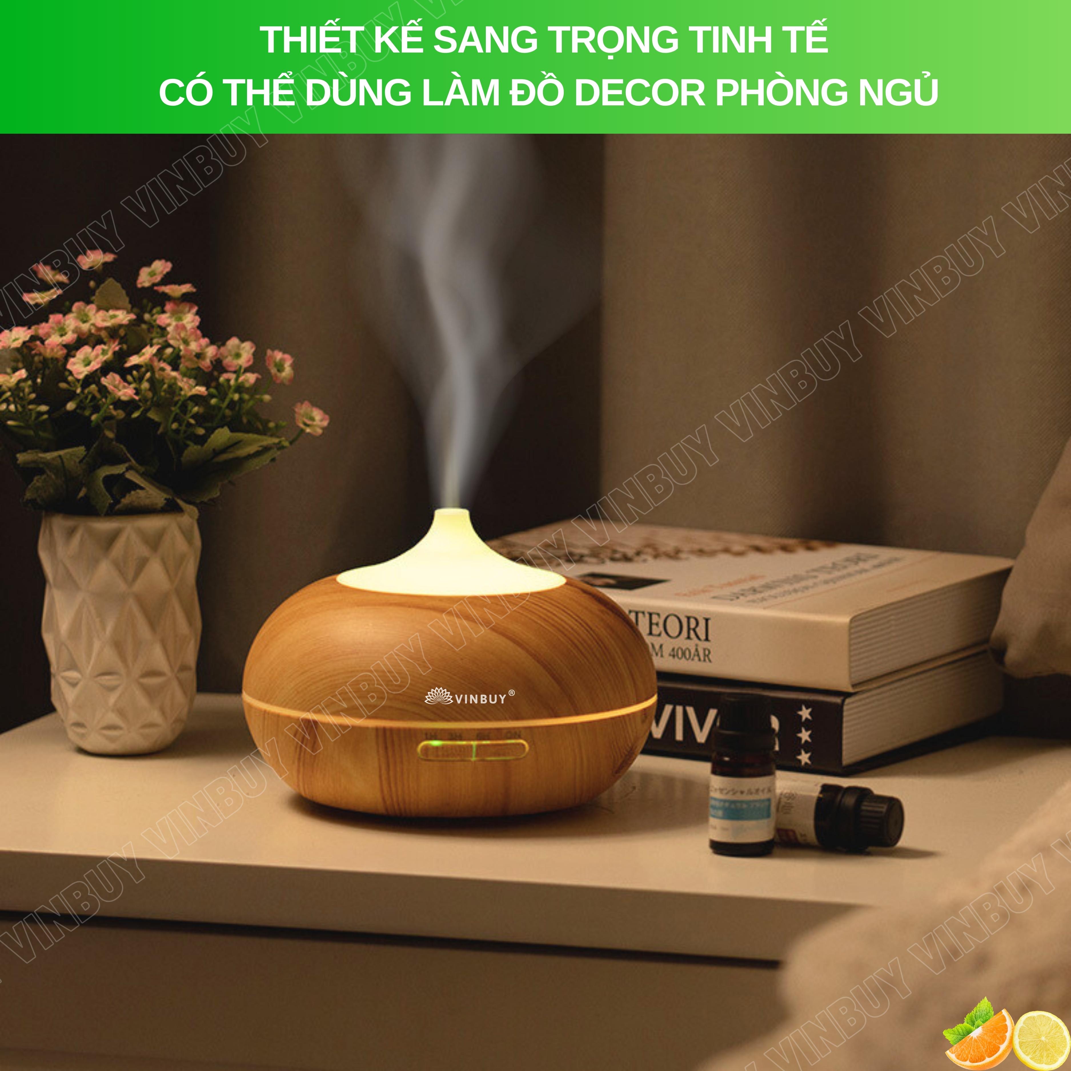 Máy xông tinh dầu VINBUY bí ngô, máy khuếch tán phun sương tạo ẩm, máy xông tinh dầu phòng ngủ, spa, tự động, dung tích lớn led 07 màu - Hàng chính hãng