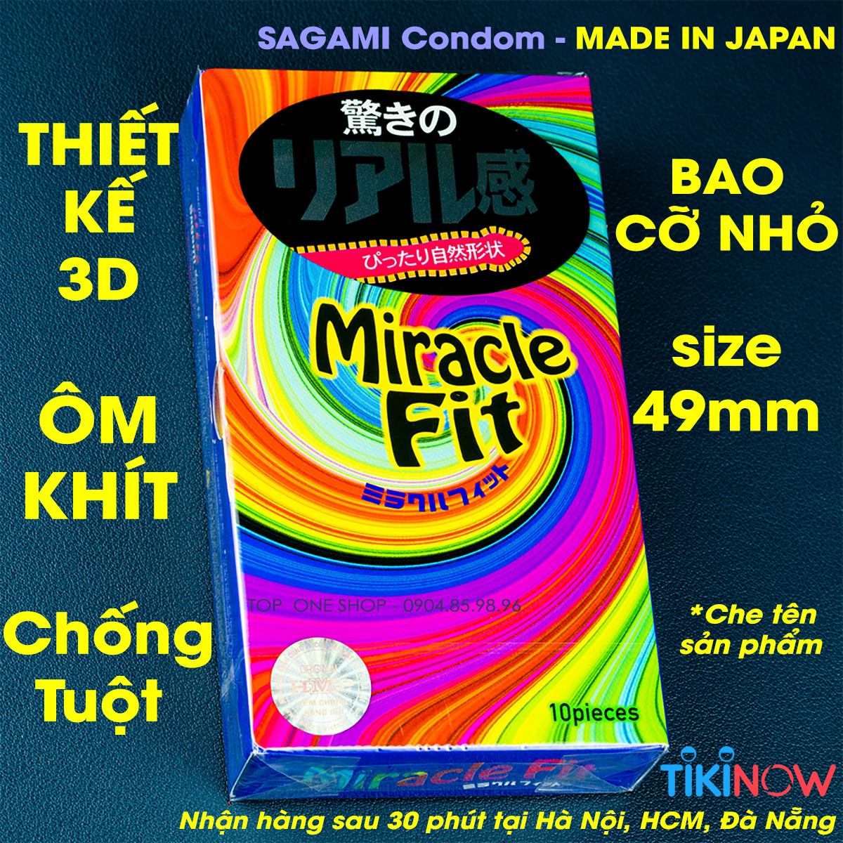 Bao cao su Sagami Miracle - Thiết kế 3D - Ôm khít - Size 49 mm - Hộp 10 chiếc