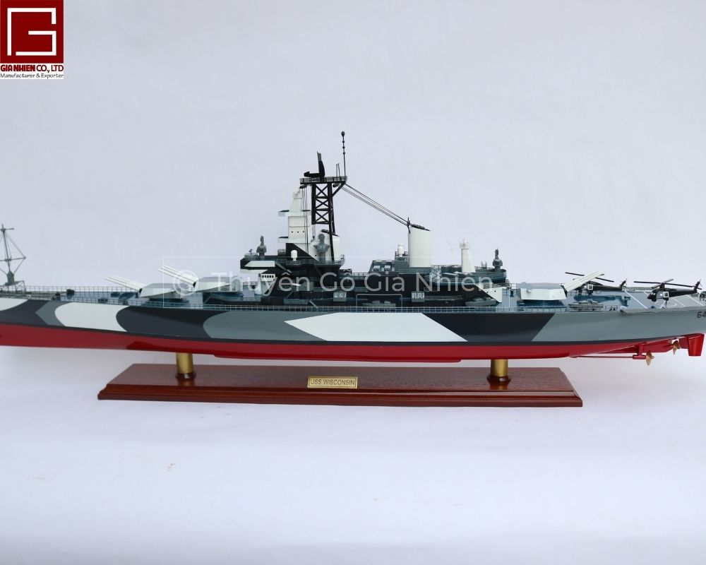 [Giá xưởng] Mô Hình Thuyền Gỗ Phong Thủy Dạng Thuyền Chiến USS WISCONSIN BB64 (camouflage) Chính Hãng Hàng Xuất Khẩu Chất Lượng Cao (Giá xưởng)