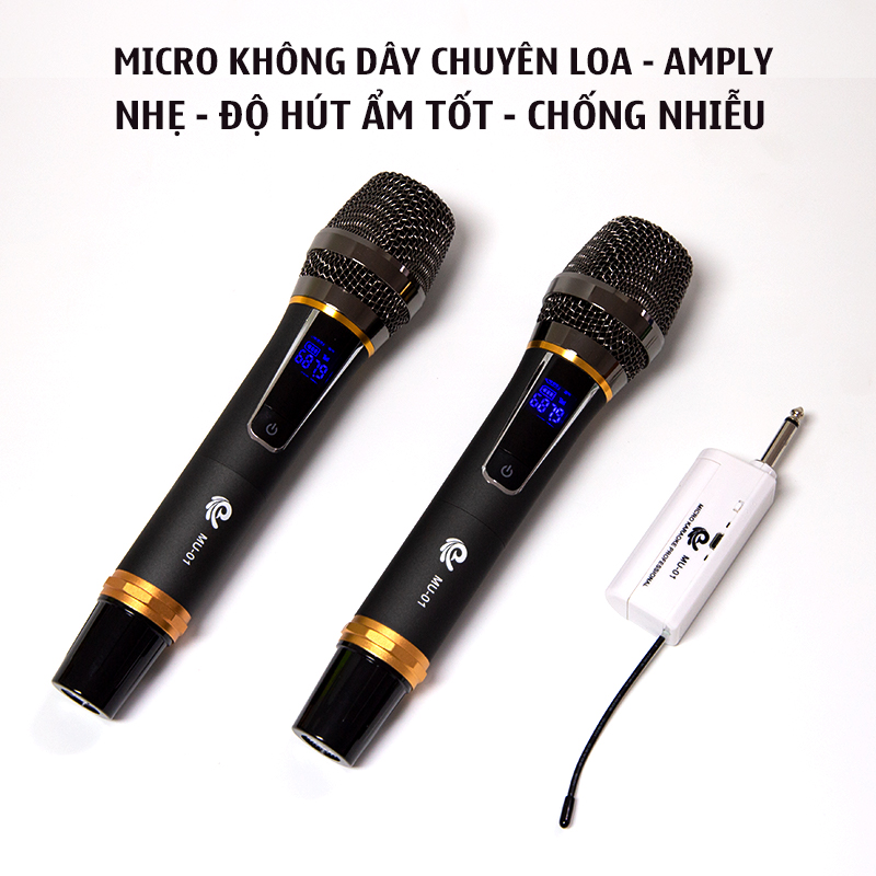 Trọn Bộ 2 Micro Hợp Kim Sang Trọng, Màu Xám Model MU01, Hát Karaoke Cựa Hay, Cực Nhẹ, Dễ Dàng Sử Dụng Cùng Với Đầu Thu Mini - Chính Hãng