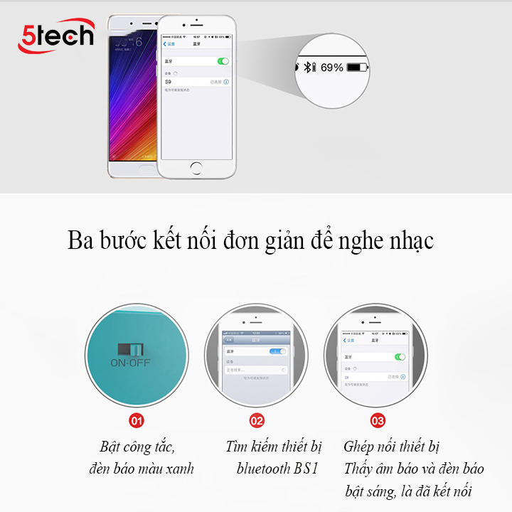 Loa bluetooth 5Tech BS1 hàng chính hãng nghe nhạc không dây âm thanh siêu trầm tương thích hầu hết các thiết bị điện thoại máy tính laptop