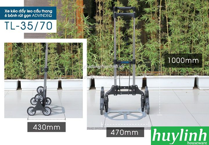 Xe kéo đẩy hàng leo cầu thang rút gọn Advindeq TL-35/70 - Tải trọng 35 - 70kg - Hàng chính hãng