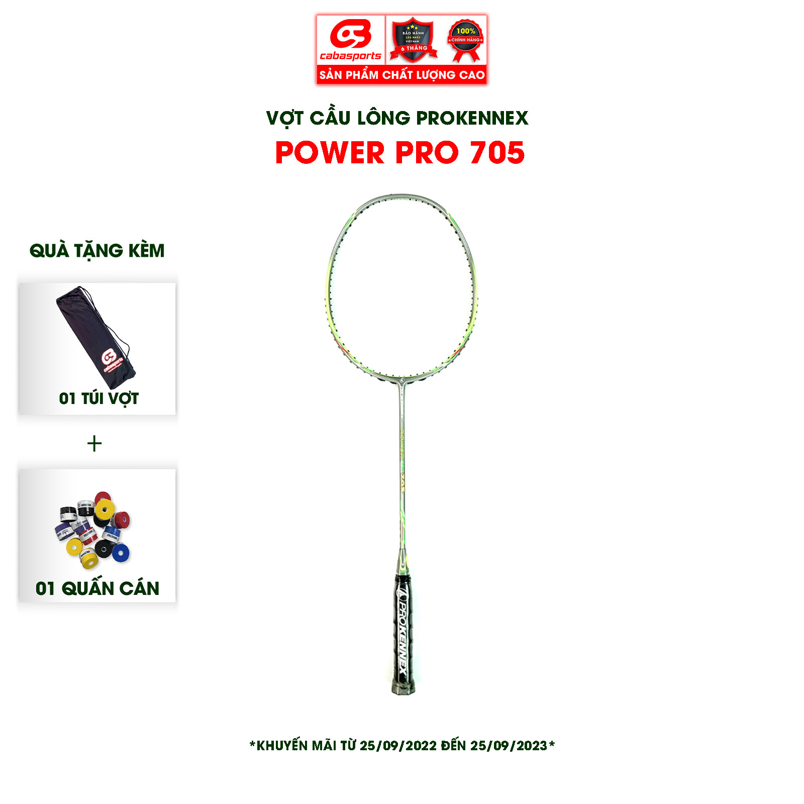 Vợt cầu lông Prokennex POWER PRO 705 Xanh Xám chuyên công - Đã đan lưới (1 cây)