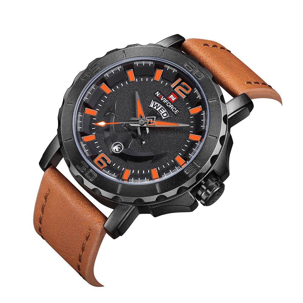 Đồng hồ đeo tay dây da chính hãng Lịch & Tuần NAVIFORCE Cool Luminous Quartz Men chống nước 3ATM