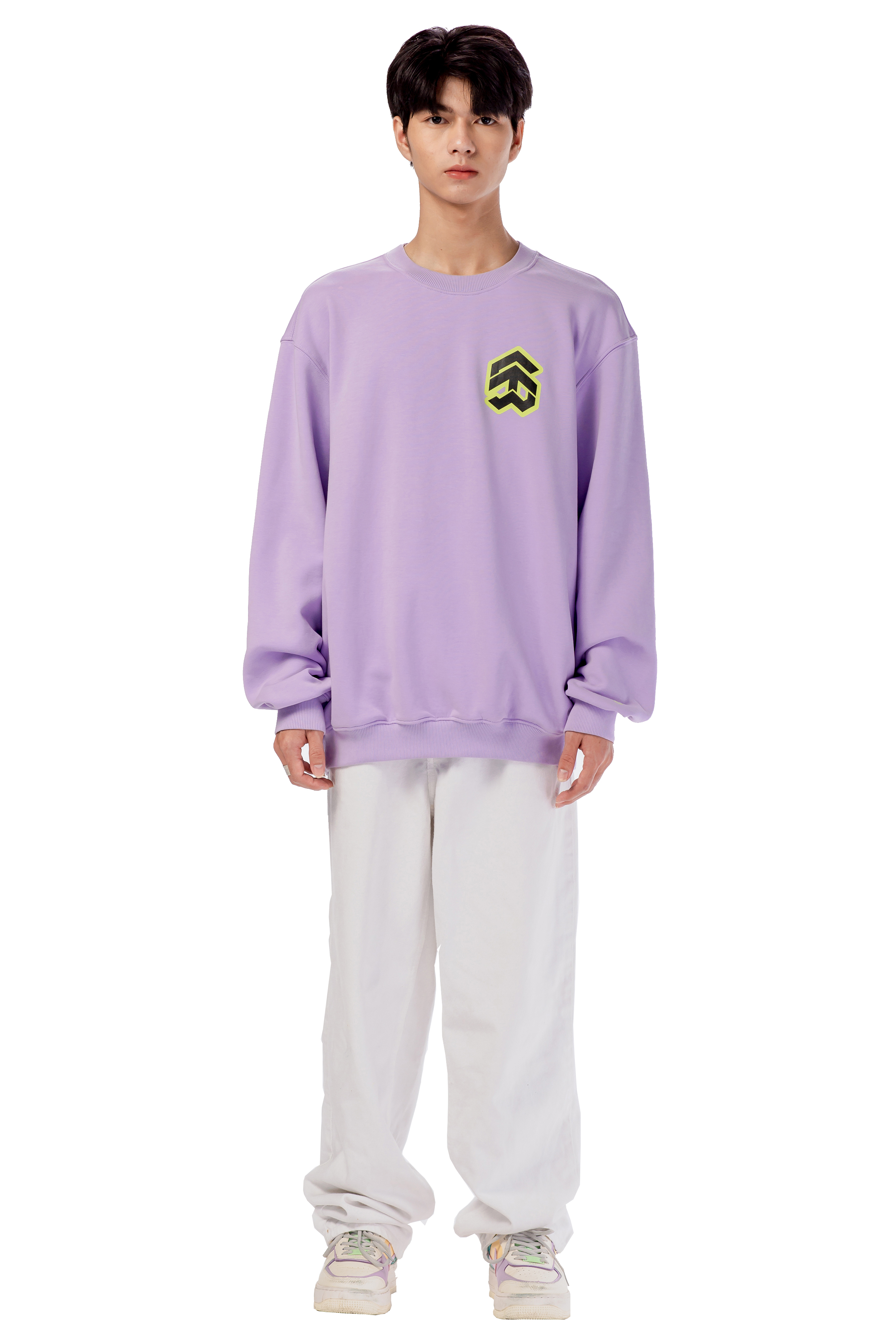 Áo Sweater 5THEWAY Tay Dài Tím aka /stroke/ BIG LOGO SQUARE SWEATER in PASTEL LILAC