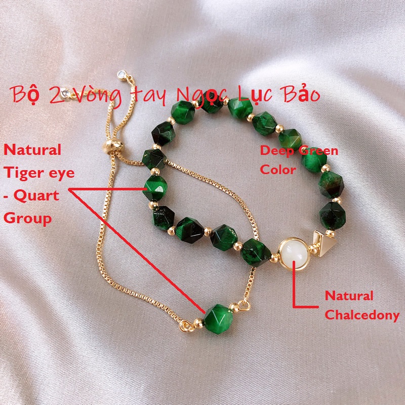 Combo 2 Lắc tay Ngọc Lục bảo, Chất liệu Đá Thạch Anh Ngọc Lục , cỡ hạt 7-8li, Kèm bản Photocopy KIỂM ĐỊNH ĐÁ QUÝ TẠI SJC – MS G87695 - kèm hộp đựng Hoa Hồng, mẫu CrownX.436B.2
