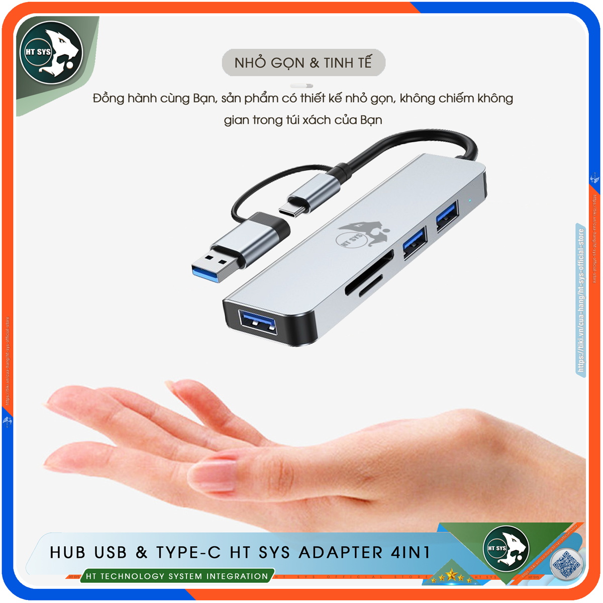 Hub Type C Và Hub USB HT SYS 5 in 1 To USB 3.0, SD, TF - Hàng Chính Hãng
