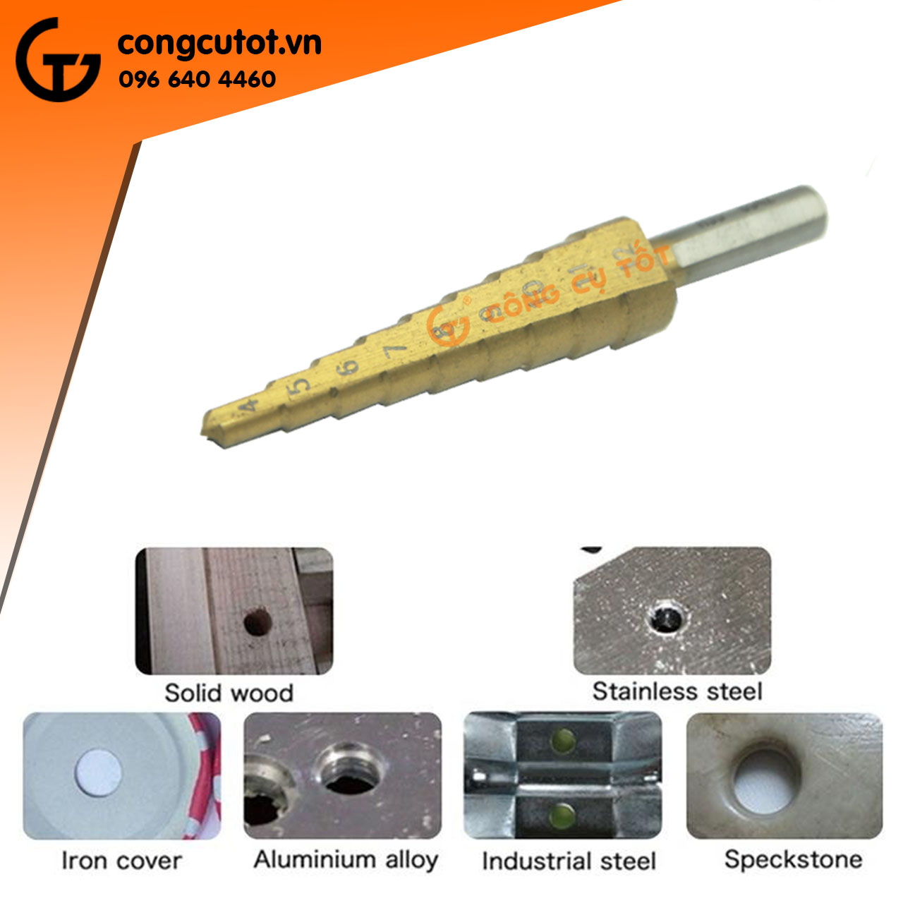 Mũi khoan 9 bước thẳng 4-12mm phủ Titan 6542 chuôi tròn khoan Inox